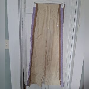 JoyLab Beige With Lavender And Brown Stripes Wide Leg Nylon Pants